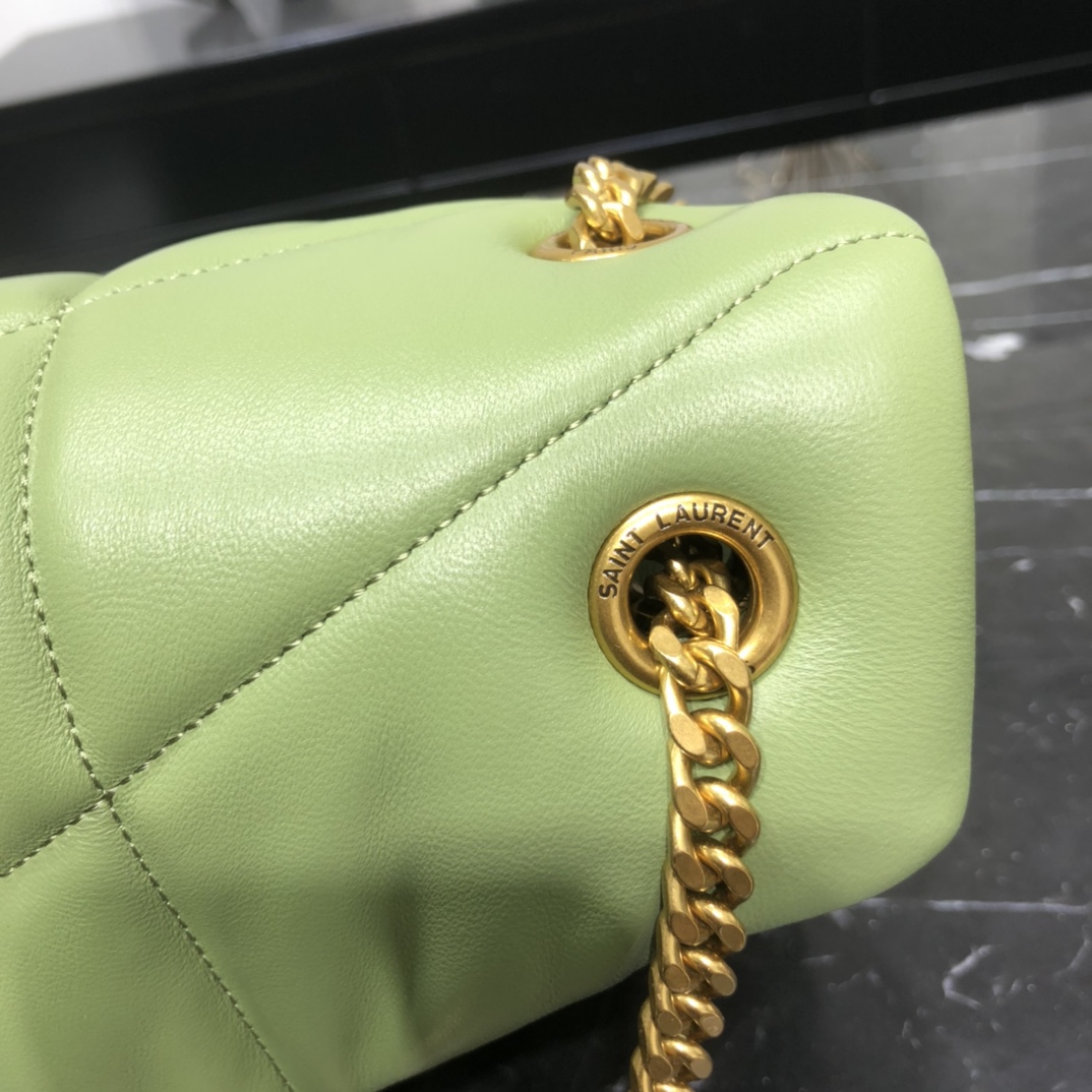 Saint Laurent Loulou Puffer Lambskin Shoulder Bag Handbag Green 577475 Gold